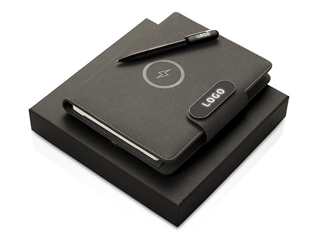 Подарочный набор «Twilight»: органайзер А5 с беспроводной зарядкой и металлическая шариковая ручка со светящимся логотипом thumbnail